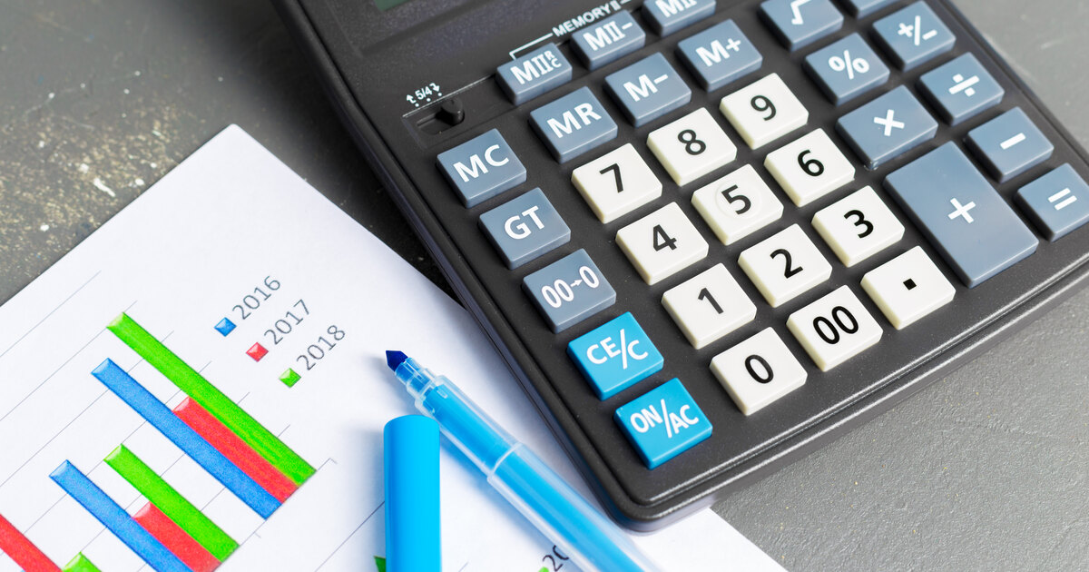Calculator beside a printed bar chart of campaign results, illustrating ROAS, MER and CAC math